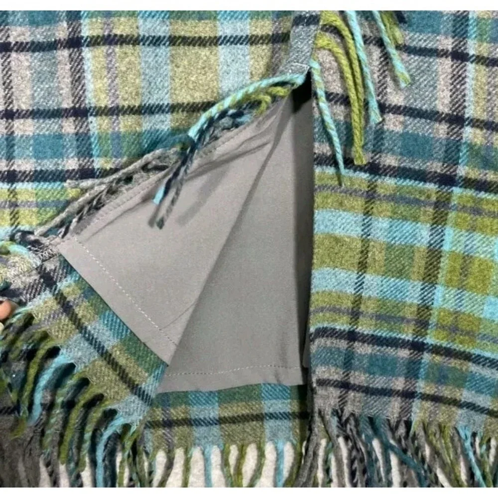 NWT J Jill Womens Plaid Skirt Sz 8P Green Gray Wool Blend Tartan Fringe Academia